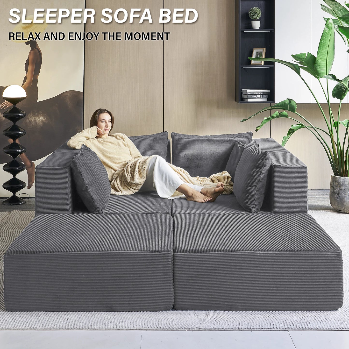 Modern Modular Sectional Sofa With Deep Seat And Convertible Bed