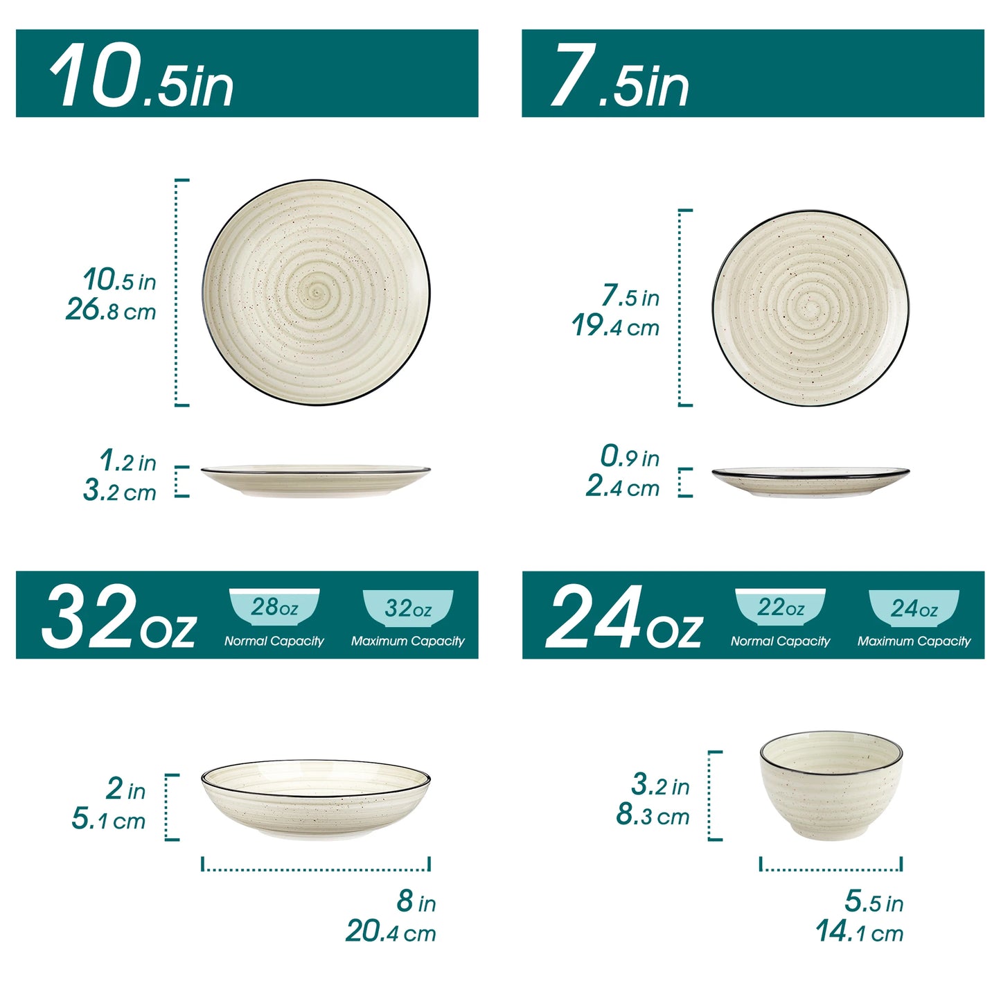 MALACASA 24 Piece Ceramic Dinnerware Set Hand Painted Spiral Pattern