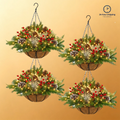 Artificial Christmas Hanging Basket With LED String Lights Pre-Lit Christmas Hanging Plant Basket Artificial Flowers Decor for Front Door Garden And Party Pet and Home Outlet