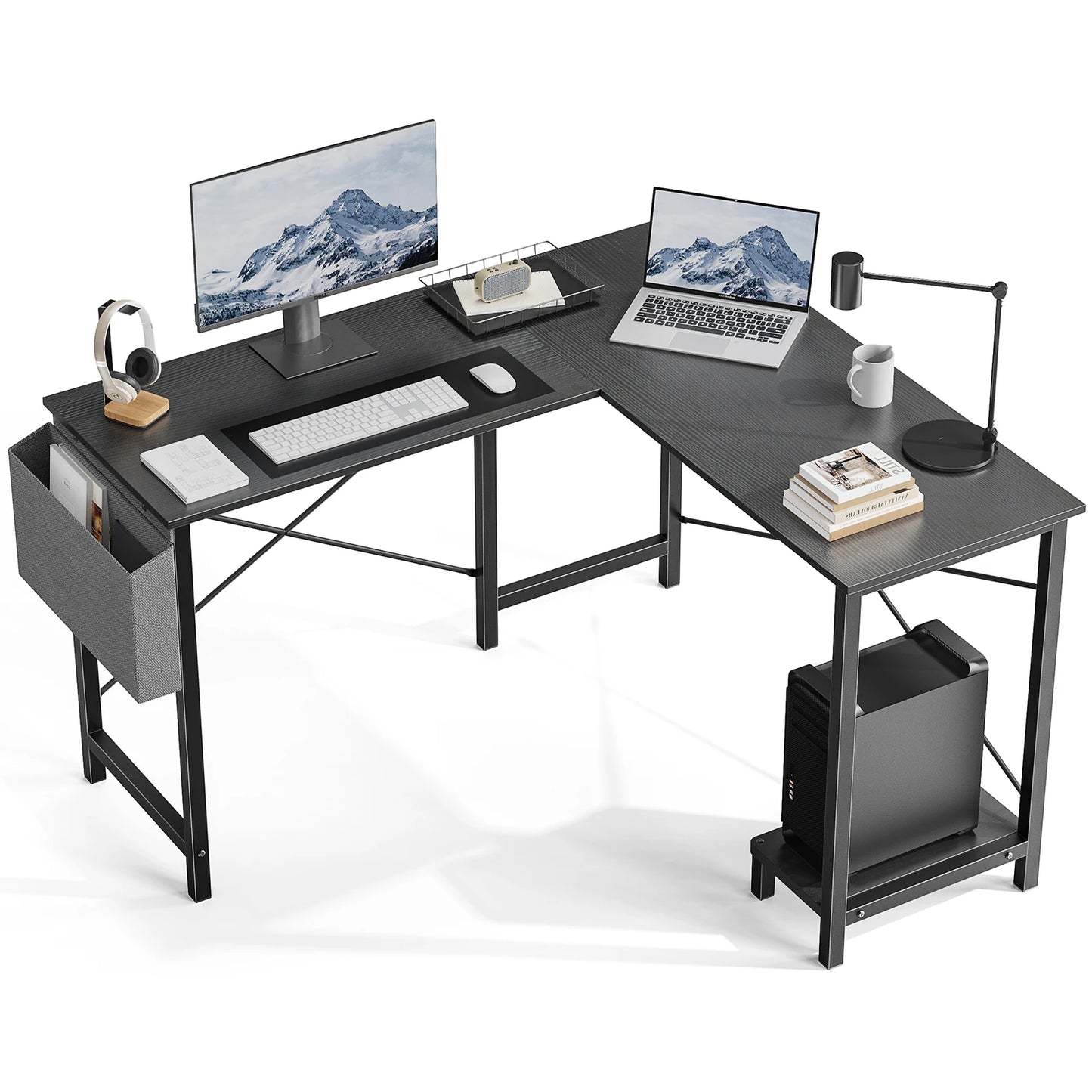 JHK L Shape Gaming Desk With CPU Storage Shelf System