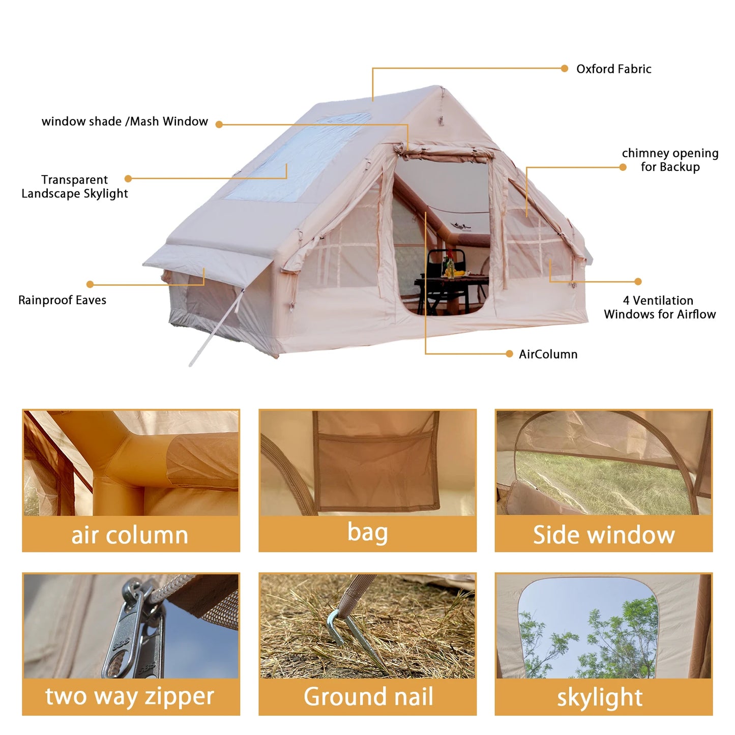 Pakicetus Inflatable Tent With Skylight For Family Use