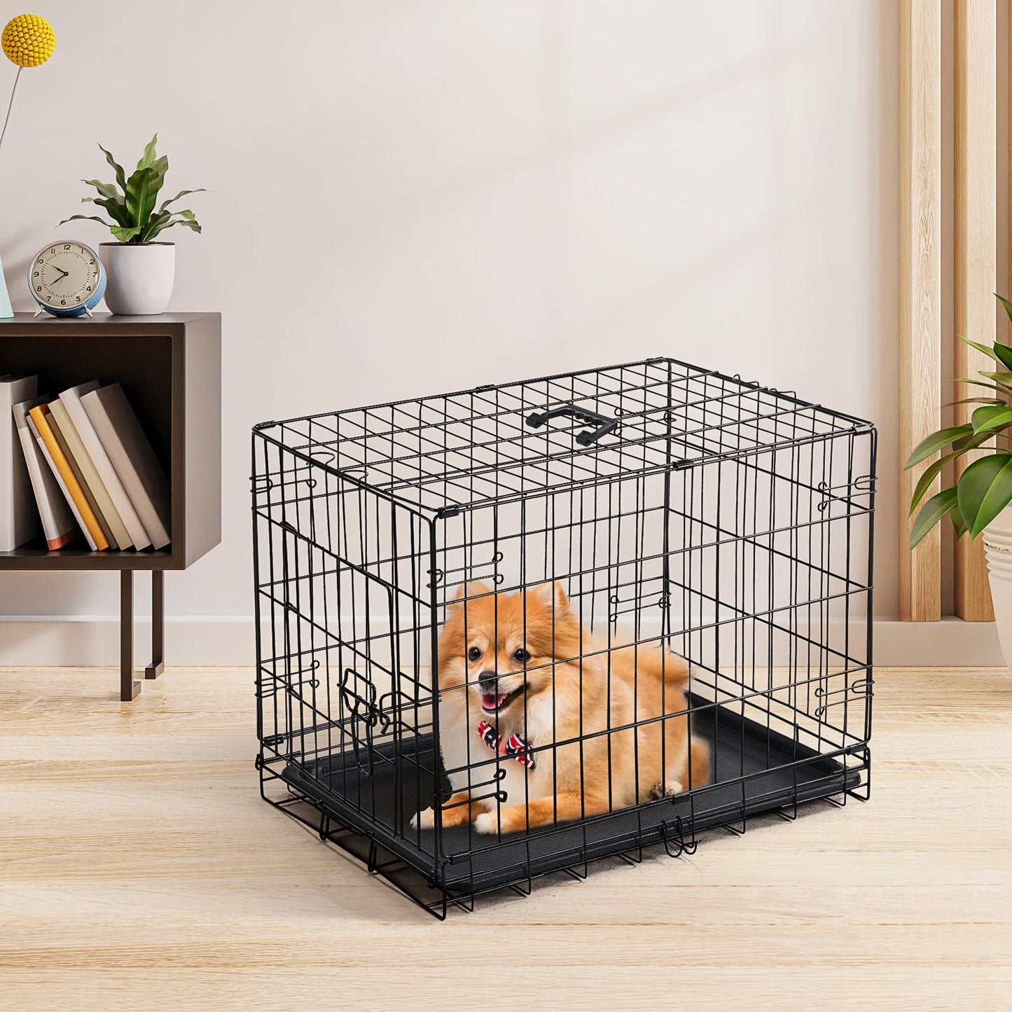 JHK Single Door Folding Metal Wire Dog Cage With Leak-Proof Pan Indoor Outdoor
