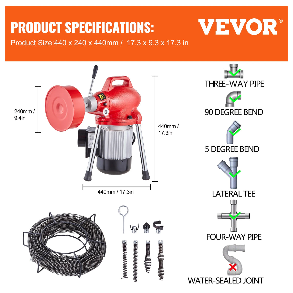 Vevor Electric Drain Cleaner Machine And Sewer Snake Auger