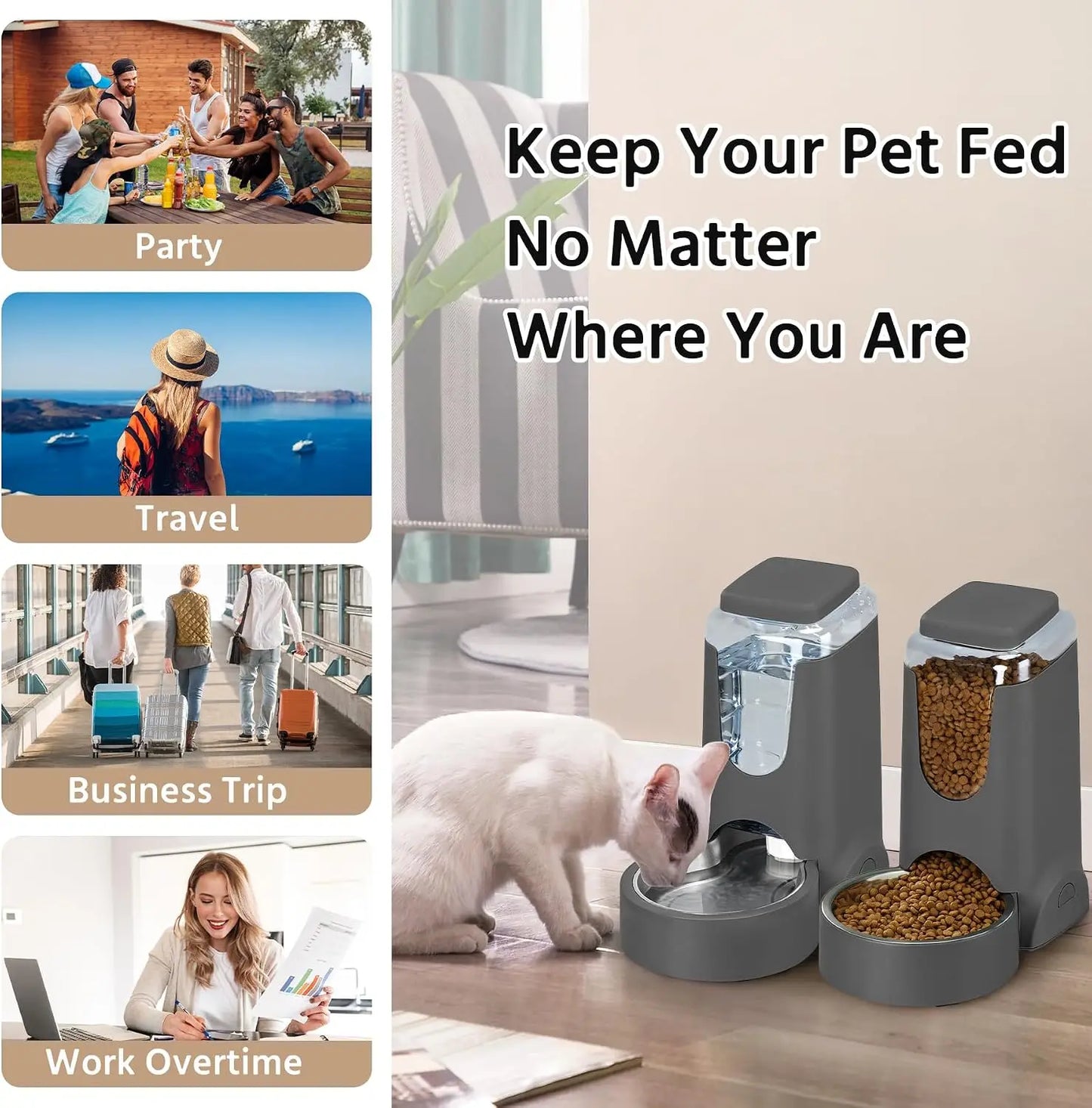 Automatic Cat Feeder And Water Dispenser Set For Pets