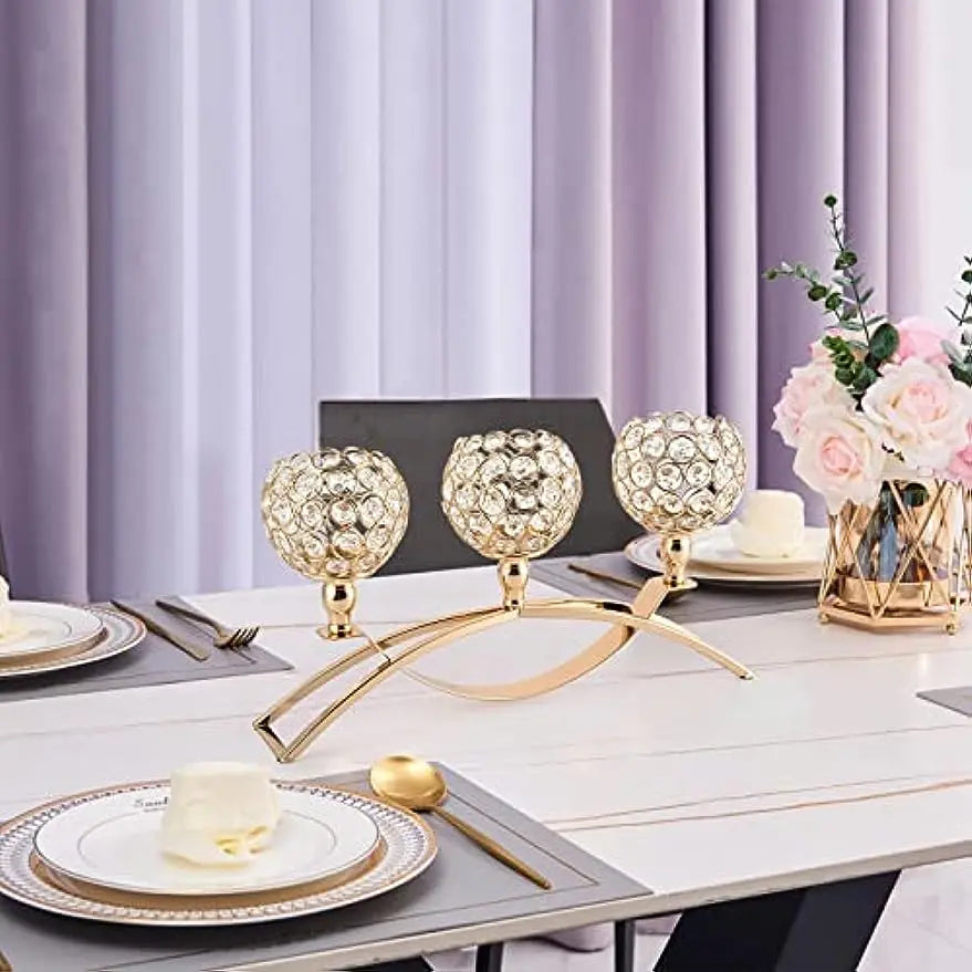 Vincigant Gold 3Arms Tealight Candle Holders Candelabra Stand Table Centerpieces