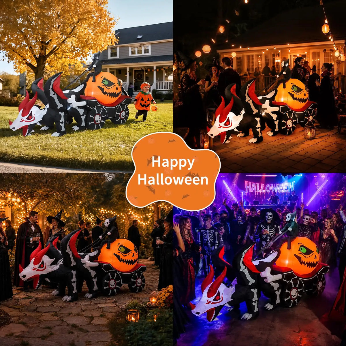 12ft Grim Reaper Dragon Carriage Halloween Inflatable With 3 Led Lights, Outdoor Yard Decoration For Lawn Porch Garden Party Display Pet and Home Outlet